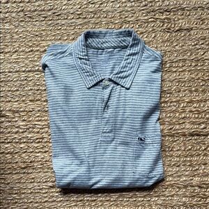 Vineyard Vines Grey and White Striped Polo Shirt